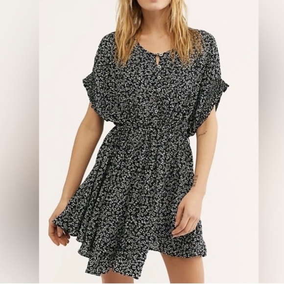 Free People One Fine Day Mini Dress Spring Summer Size Small Black White Pockets - Picture 1 of 10